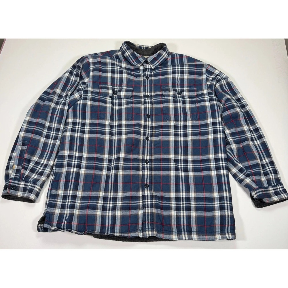 L.L.Bean Traditional Fit Fleece Lined Flannel Shirt Jacket Men's XL Blue Plaid